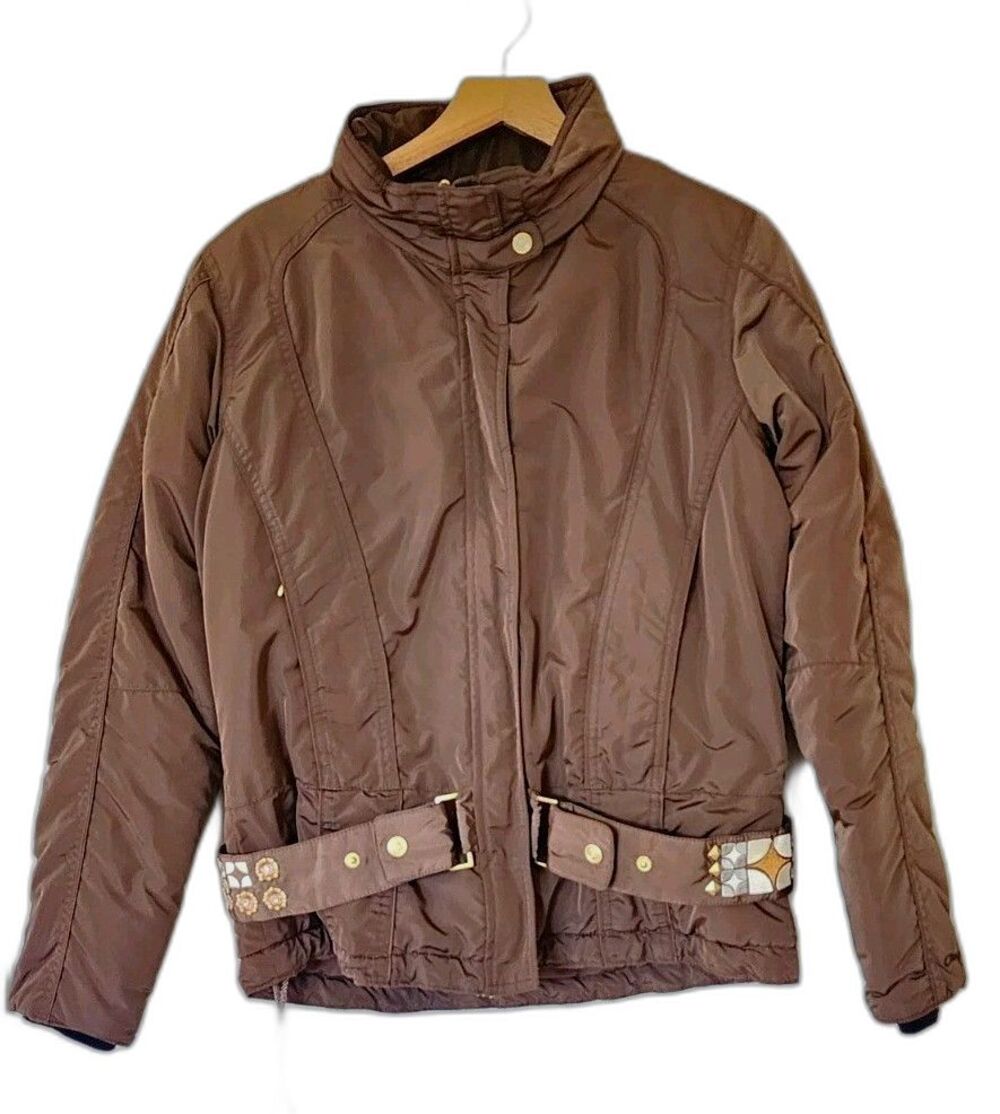 OBERMEYER Brown Full Zip Short Jacket Stand-Up Collar Size 10 Ski